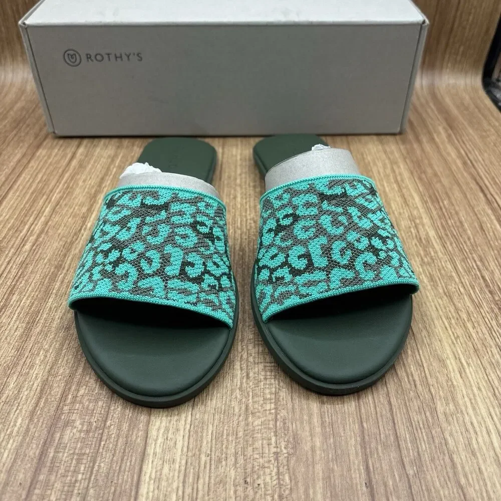 Rothy's The Slide Size US 8.5 Aqua Camo Spot Slip On Flats‎ Sandal RETIRED New